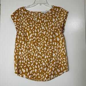 Anthropologie Maison d'amelie spotted short sleeve yellow satin top size small